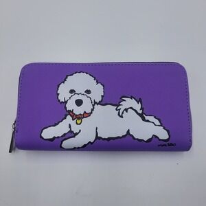 Marc Tetro Purple Bichon Frise Dog Print Zip Around Wallet Organizer Clutch